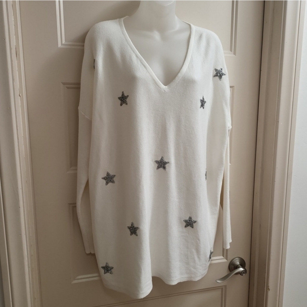 Soft Surroundings Sweater Womens Xl Stars Rhinestones Beaded‎